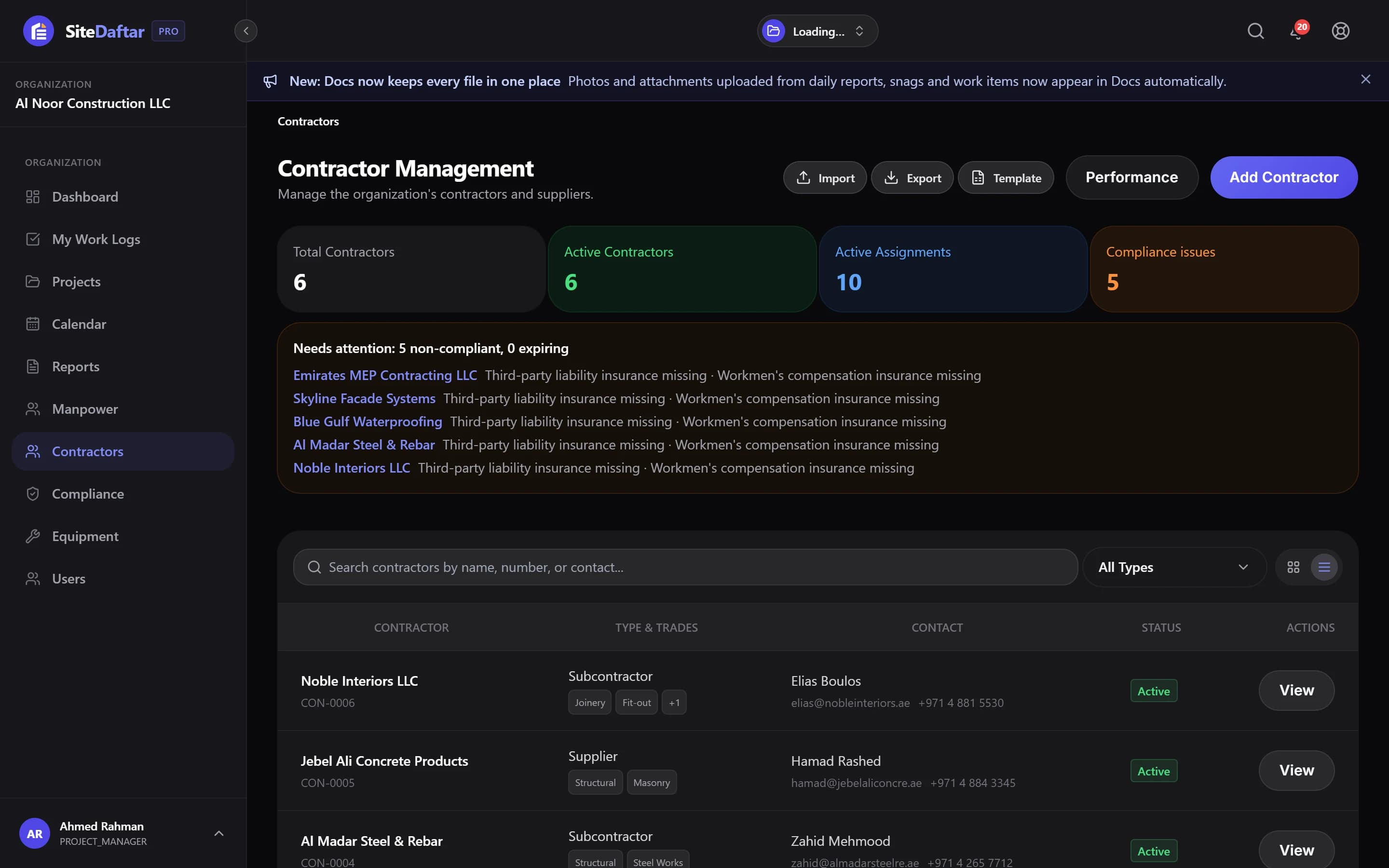 Muqtab contractors list with compliance and performance